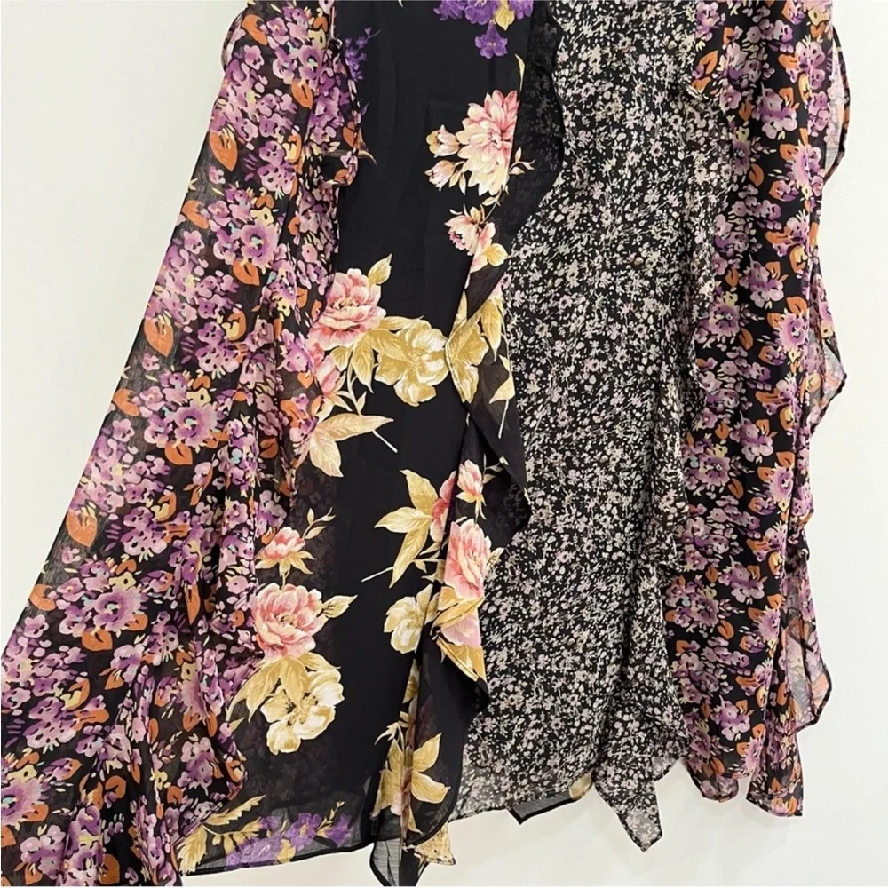 Lauren Ralph Lauren Patchwork Floral Ruffle-Trim Georgette Skirt Size s - Picture 3 of 4